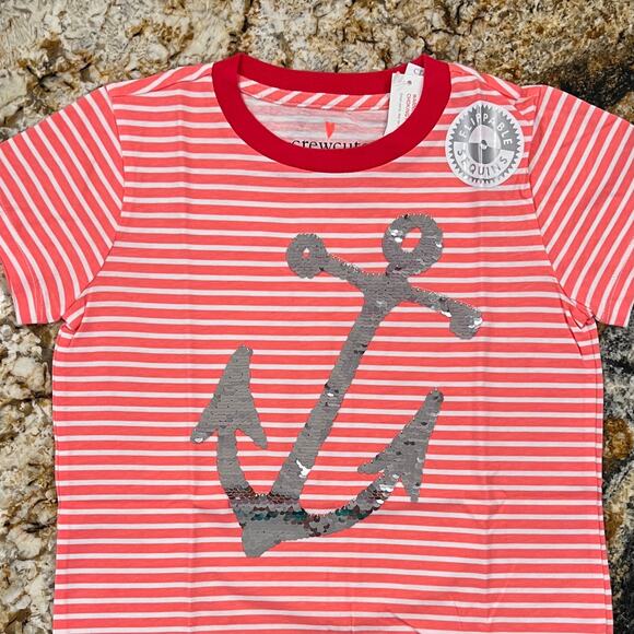 NWT J. Crew Girls' Pink, Red & White W/Flippable Sequin Anchor T-Shirt - Picture 11 of 12
